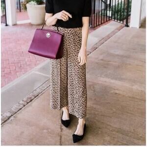J. Crew Leopard Print Harvey Silk Pull On Wide Leg Cropped Pant Size 6